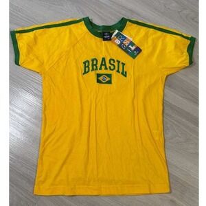 Pierim Womens Yellow Green Brasil Brazil Flag Soccer Jersey T Shirt P S